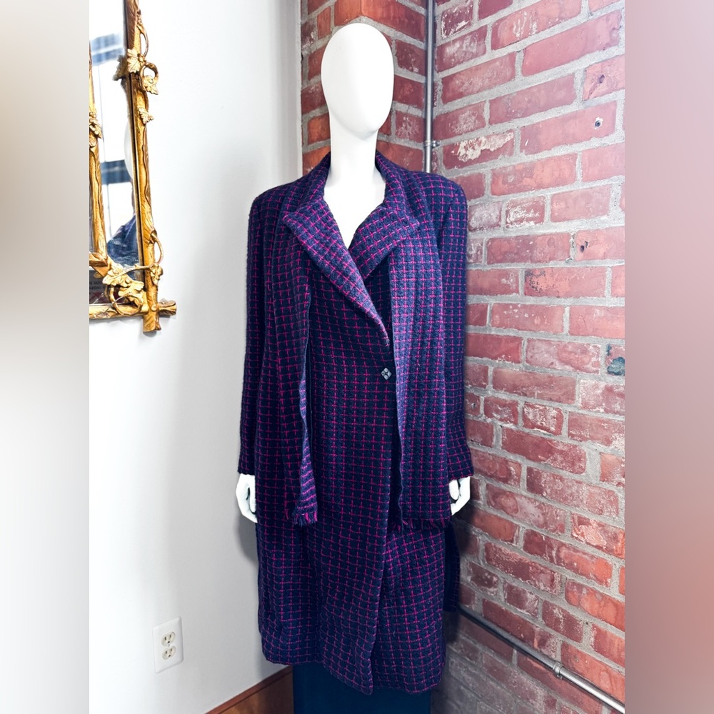 Vintage Chanel Navy Fuchsia Tweed Coat 00A